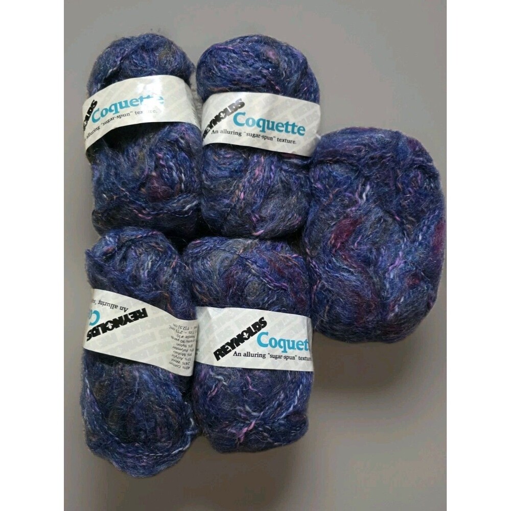 Vintage Reynolds Yarn France 5 Skeins Purple Sugar Spun Mohair Blend Set 50grams